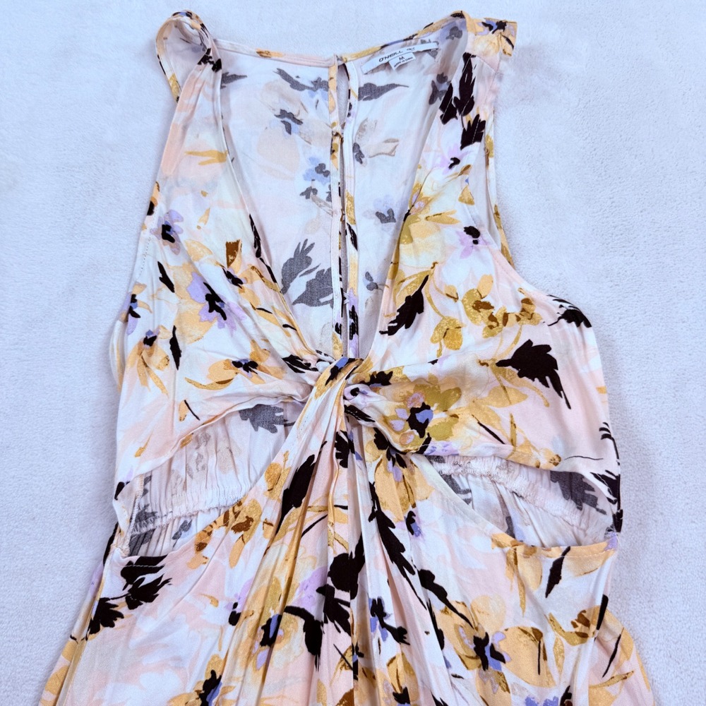 O'Neill Women Floral Twist Back Cutout Maxi Dress Yellow Lavender‎ Black Medium